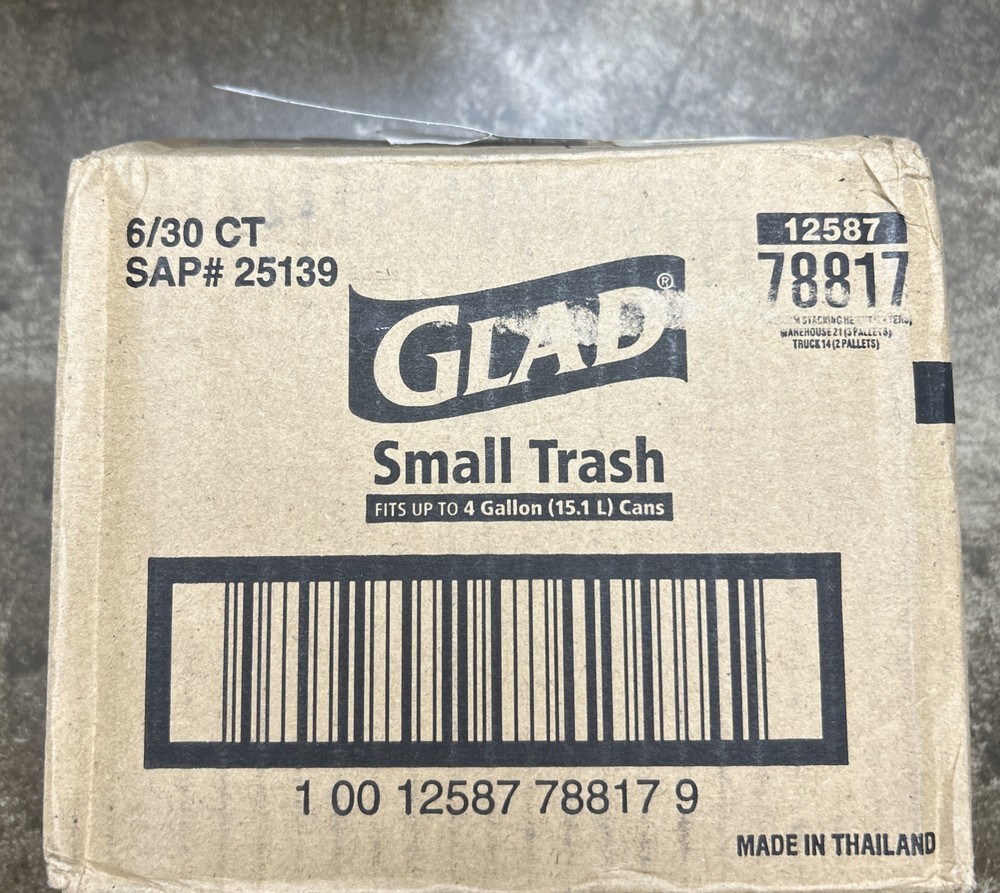 Glad Flat Top Small Garbage Bag, 30 Count per Pack - 6 per case.