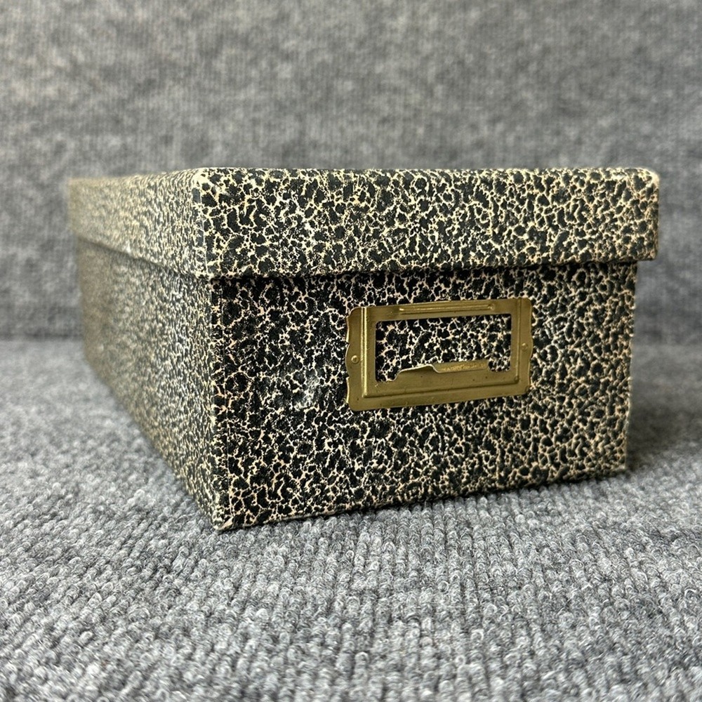 Vintage index card file box lidded storage speckled rectangular journal crafting