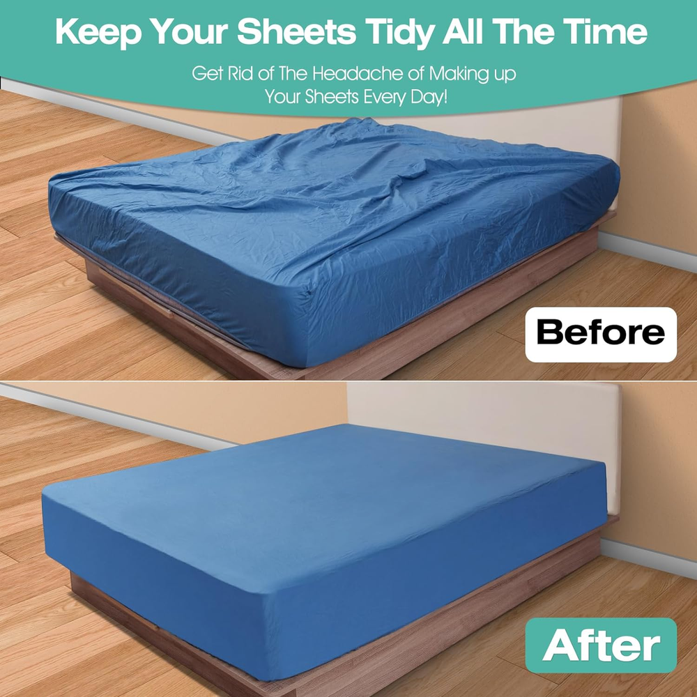 Bed Sheet Straps Easy to Install Fitted Triangle Clips Adjustable White 4 Pcs