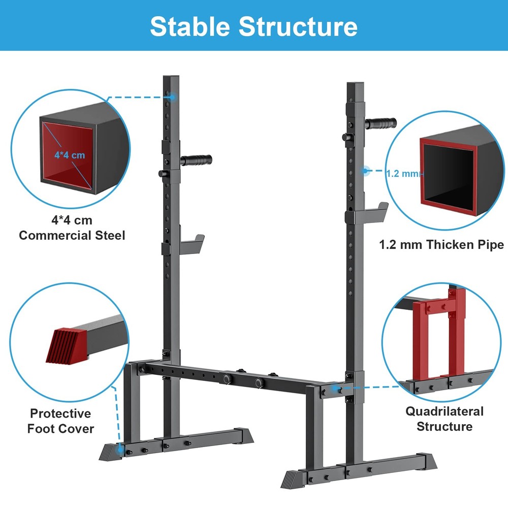 Uboway Barbell Rack Squat Stand Adjustable Bench Press Rack 550LBS Max Load Mult