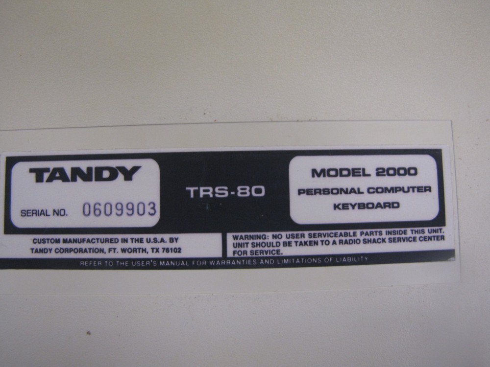 Tandy TRS-80 Model 2000 Personal Computer Keyboard -NB9