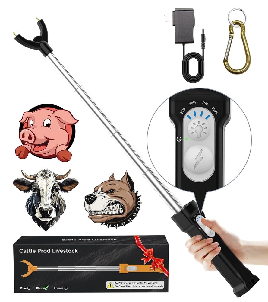 Cattle Prod Rechargeable with Led Light, Waterproof Cattle Prod Stick, Retractab
