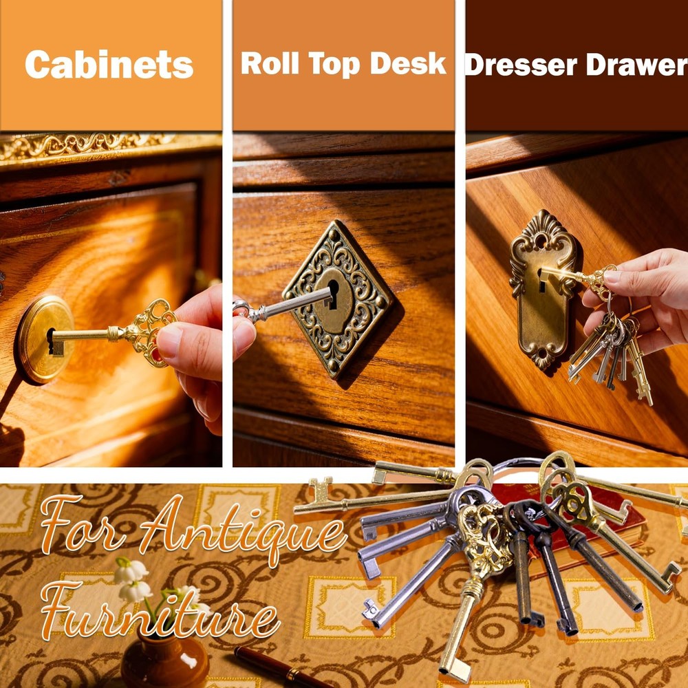 Skeleton Key Set, 12 Keys Universal Skeleton Keys Replacement for Vintage Old...