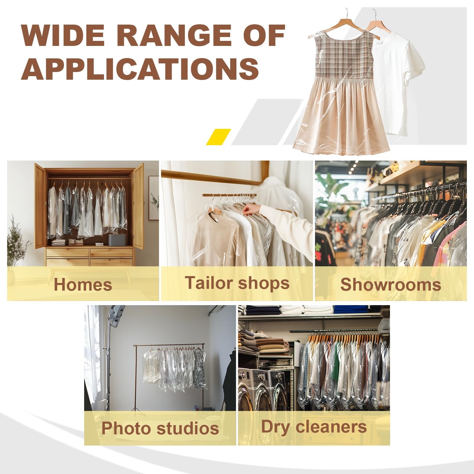 40 Pcs Dry Cleaner Clothes Covers Plastic Clear Garment Bags for Clothes 60X90Cm