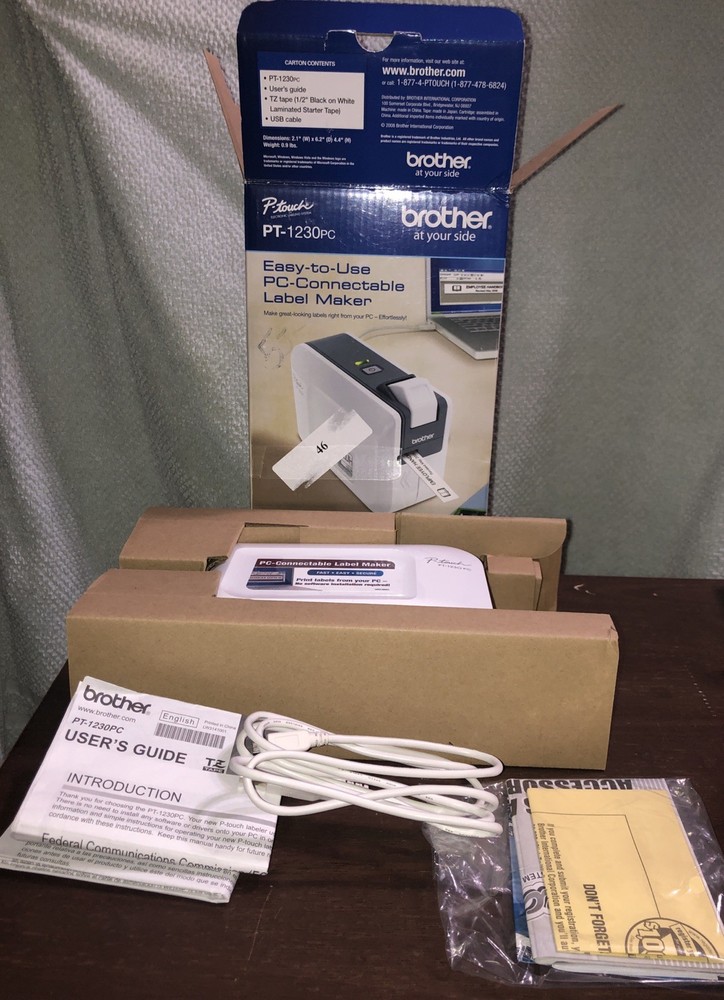Brother P-Touch PT-1230PC Thermal Printer Connect to PC USB (Cable. Box, & Guide