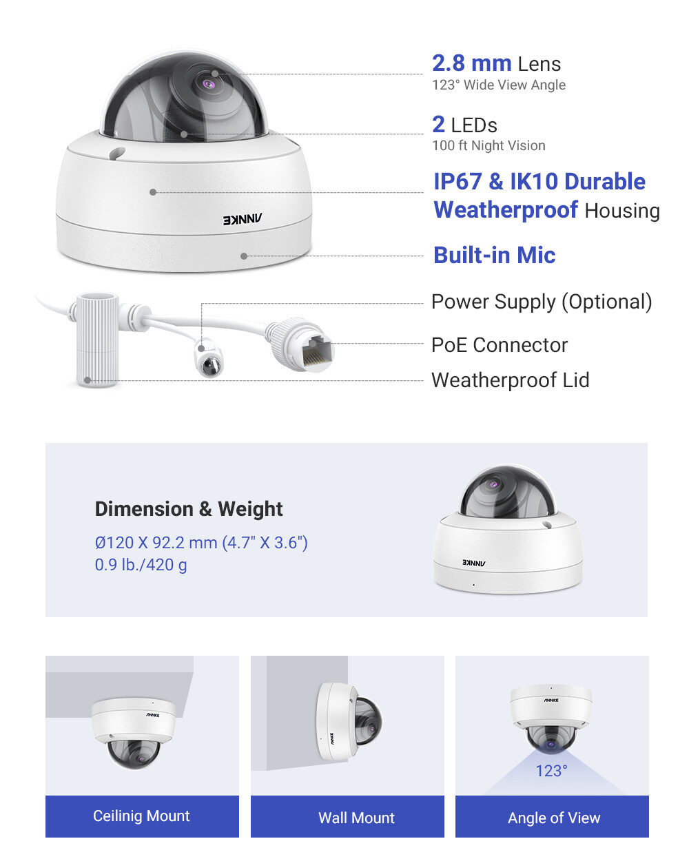 ANNKE 8MP 4K PoE IP Security Camera Home Surveillance Outdoor IR Night Vision