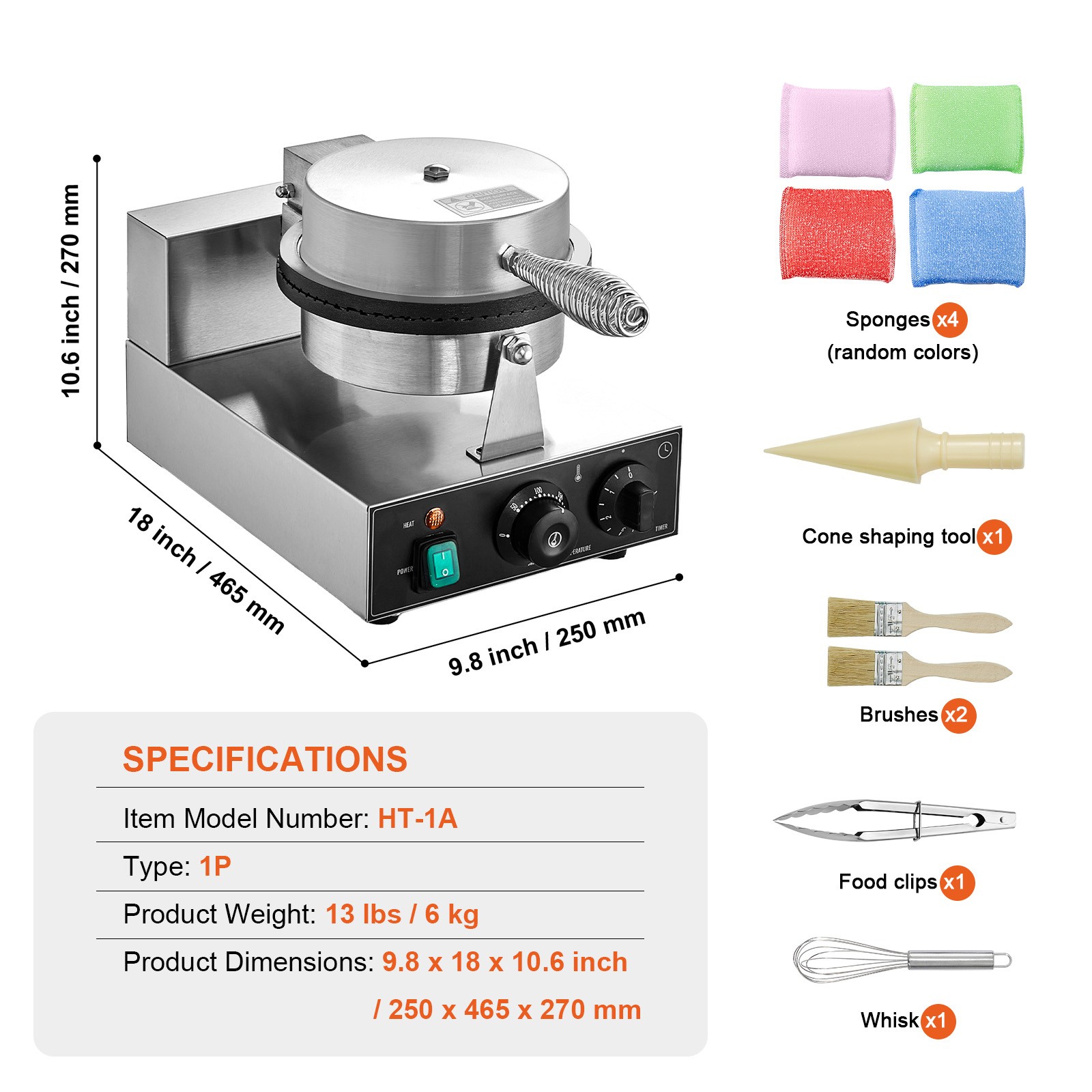 Electric Ice Cream Cone Maker Commercial Waffle Cone Egg Roll 1230W