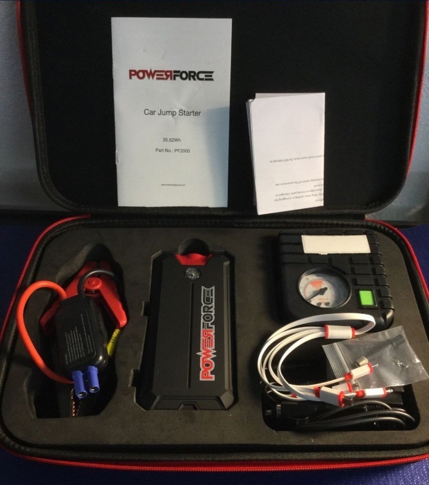 POWERFORCE PF2000 Jump Starter Back Up Safety Kit w/ Compressor a-x used