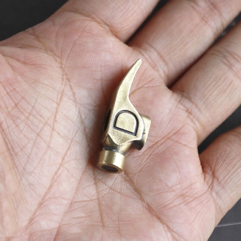 EDC Solid Retro Brass DIY Hammer Creative Crowbar Keychain Knife Pendant Tool