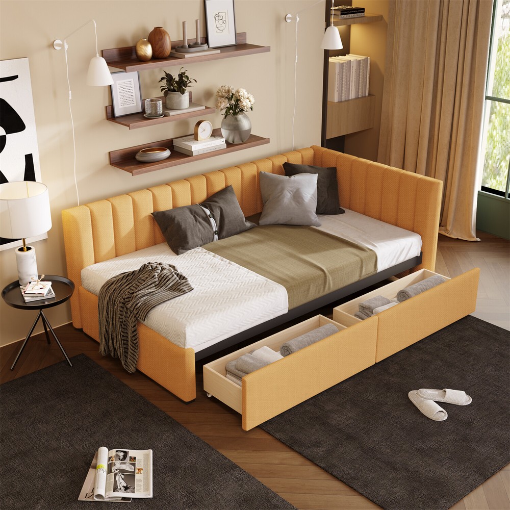 Twin Size Daybed with 2 Drawer Upholstered Bed Frame Sofa Bed with Storage