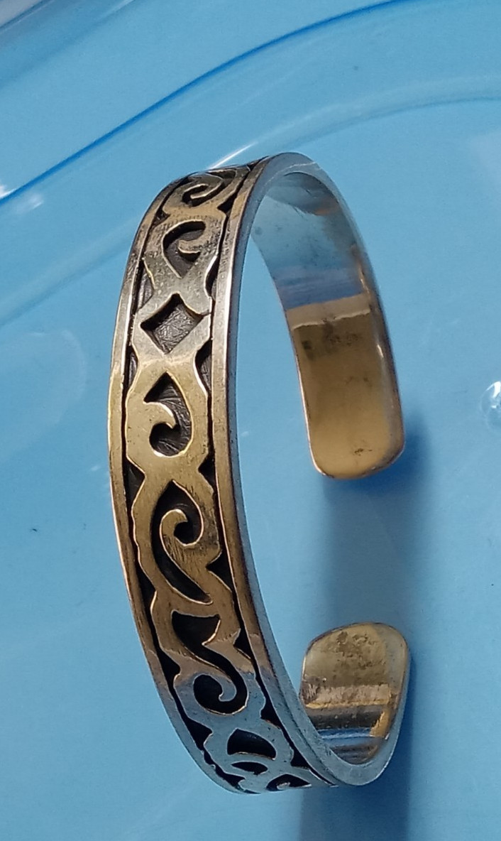STERLING SILVER TRIBAL CUFF BRACELET 37 gm MAORI DESIGN FROM BALI INDONESIA