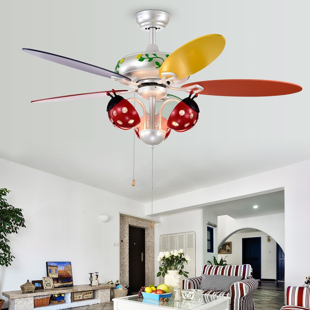 52" Ceiling Fan w/Light Kids Fan Light w/Pull Chain Control Beetle Multicolor