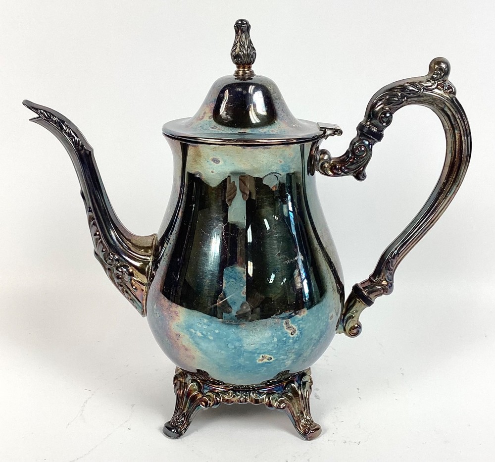 Vintage Silver-Plated ONEIDA U.S.A. Ornate Footed Coffee/Tea Pot 9.25" Tall