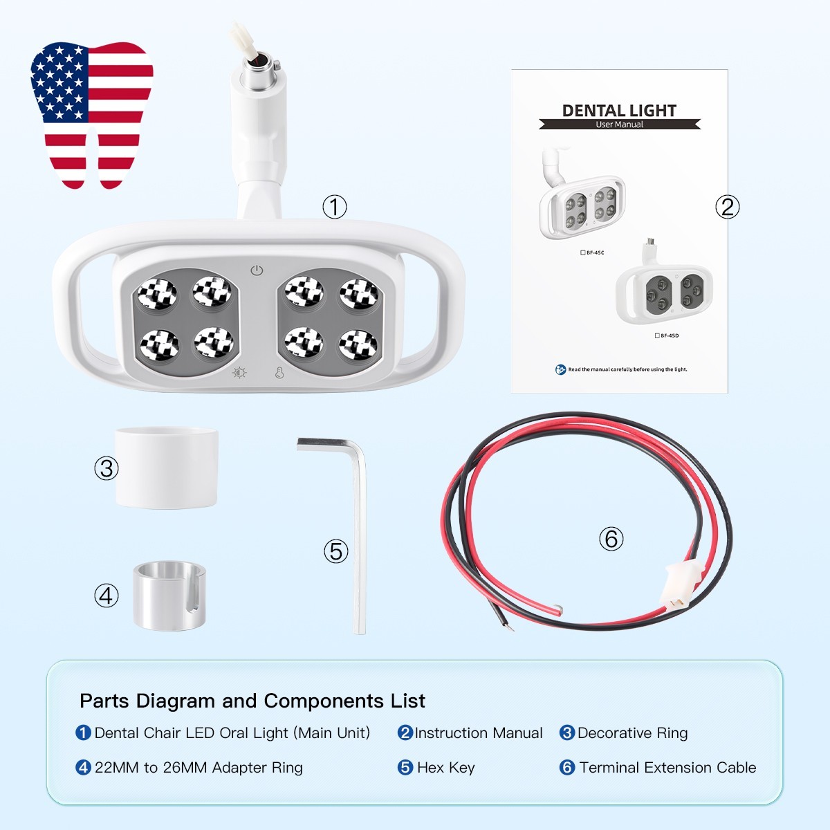 AZDENT Dental LED Lamp For Dental Unit Chair Adjustable Oral Light USA