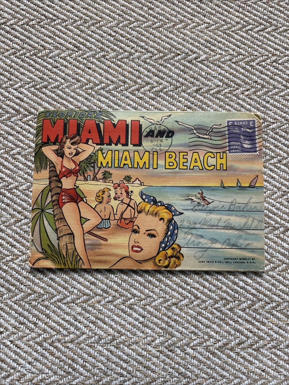 Vintage Greetings From Miami Beach Florida Souvenir Photo Folder Booklet Posted
