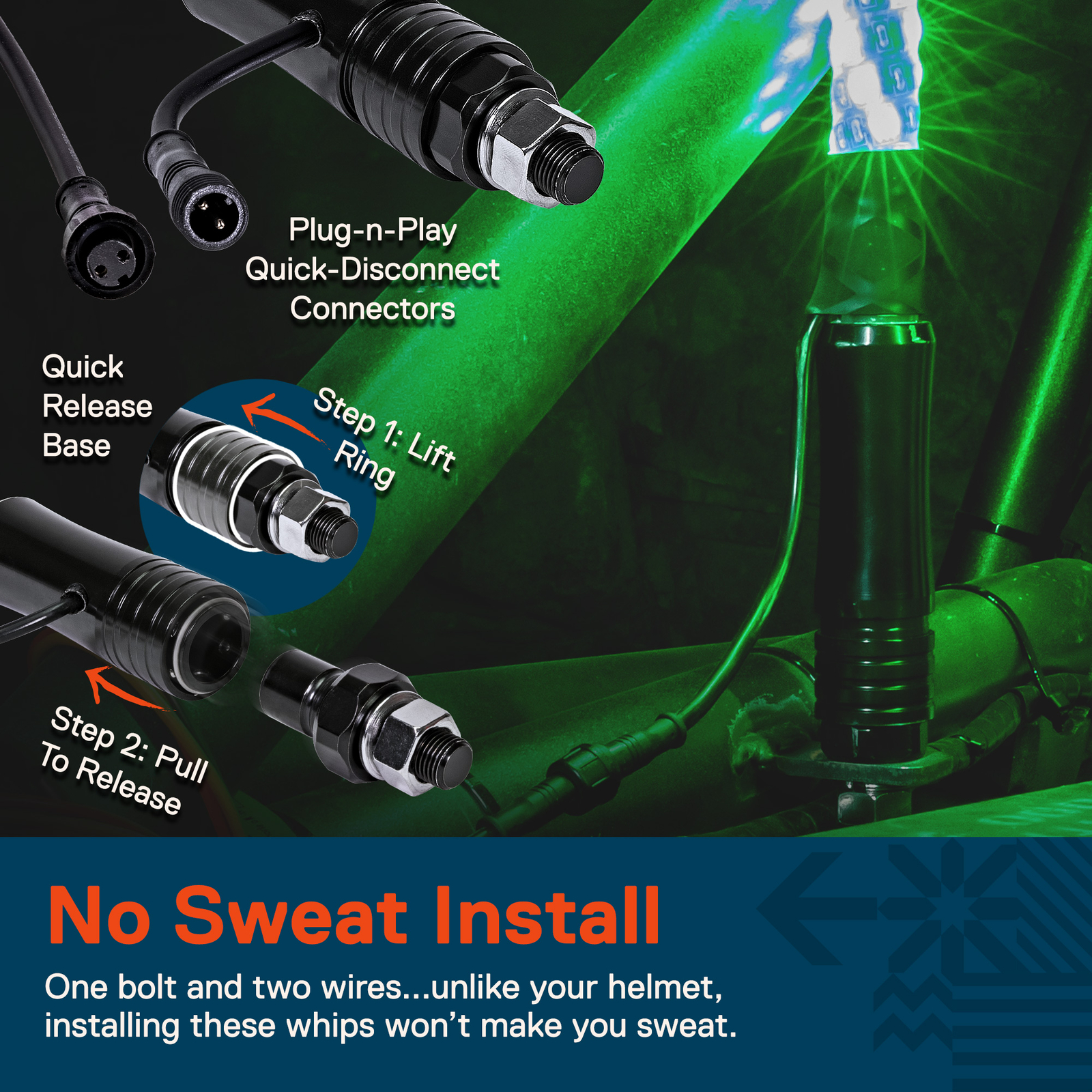 3ft RGB LED Spiral Whip Light Antenna with Flag & Remote for ATV UTV Polaris RZR