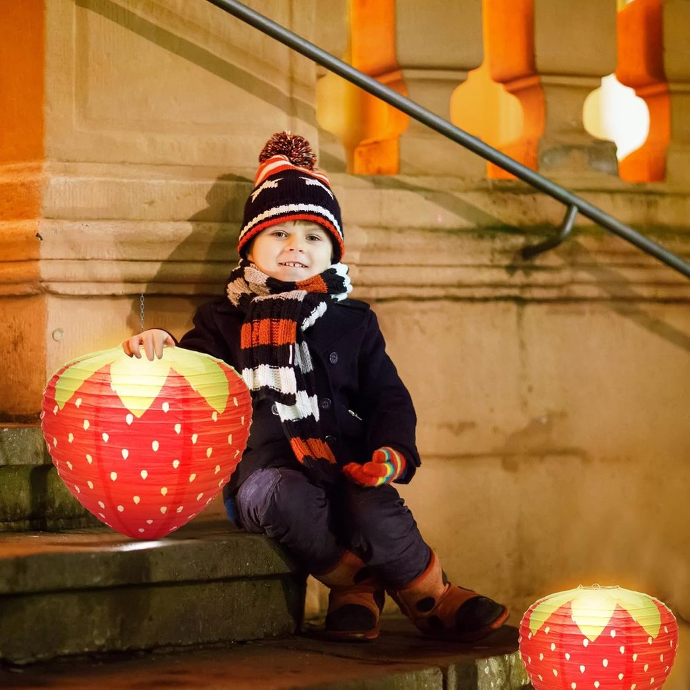 4Pcs Strawberry Paper Lanterns, Windspeed Large Lantern Red