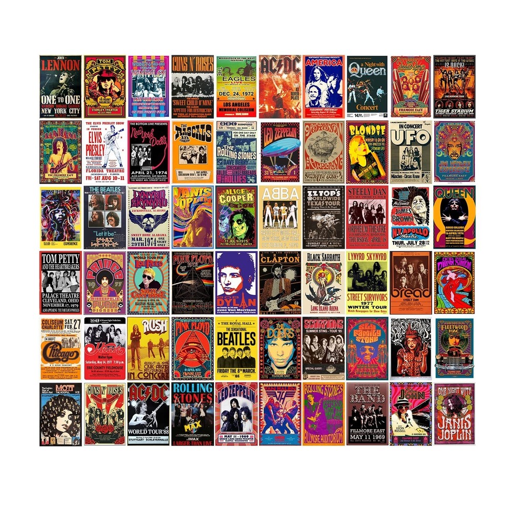 WOONKIT 60 PC Vintage Rock Band Posters, 70s 80s 90s Retro Concert Prints, Be...