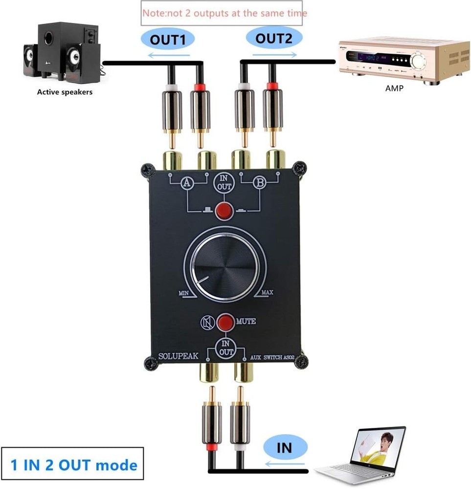 Elegant 2-Way RCA Switch Selector - Audio Splitter with Mute Function
