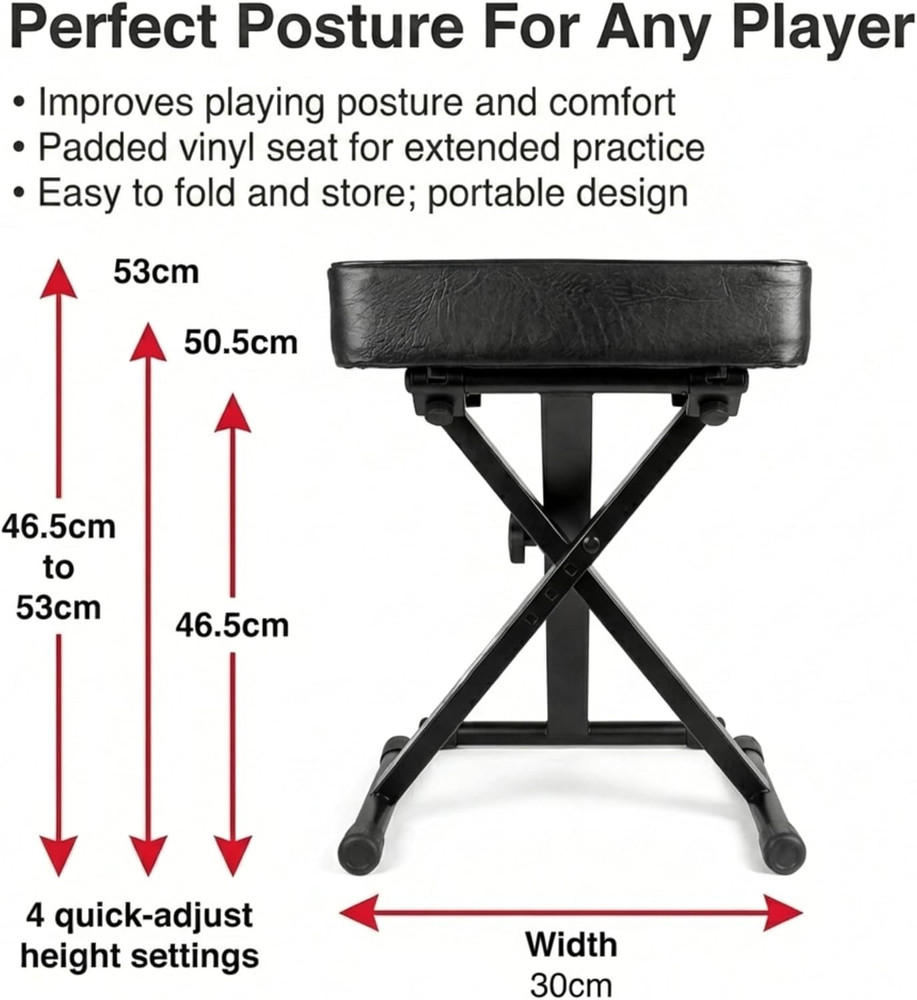 Premium Adjustable Padded Keyboard Bench or Piano Stool with Lessons.