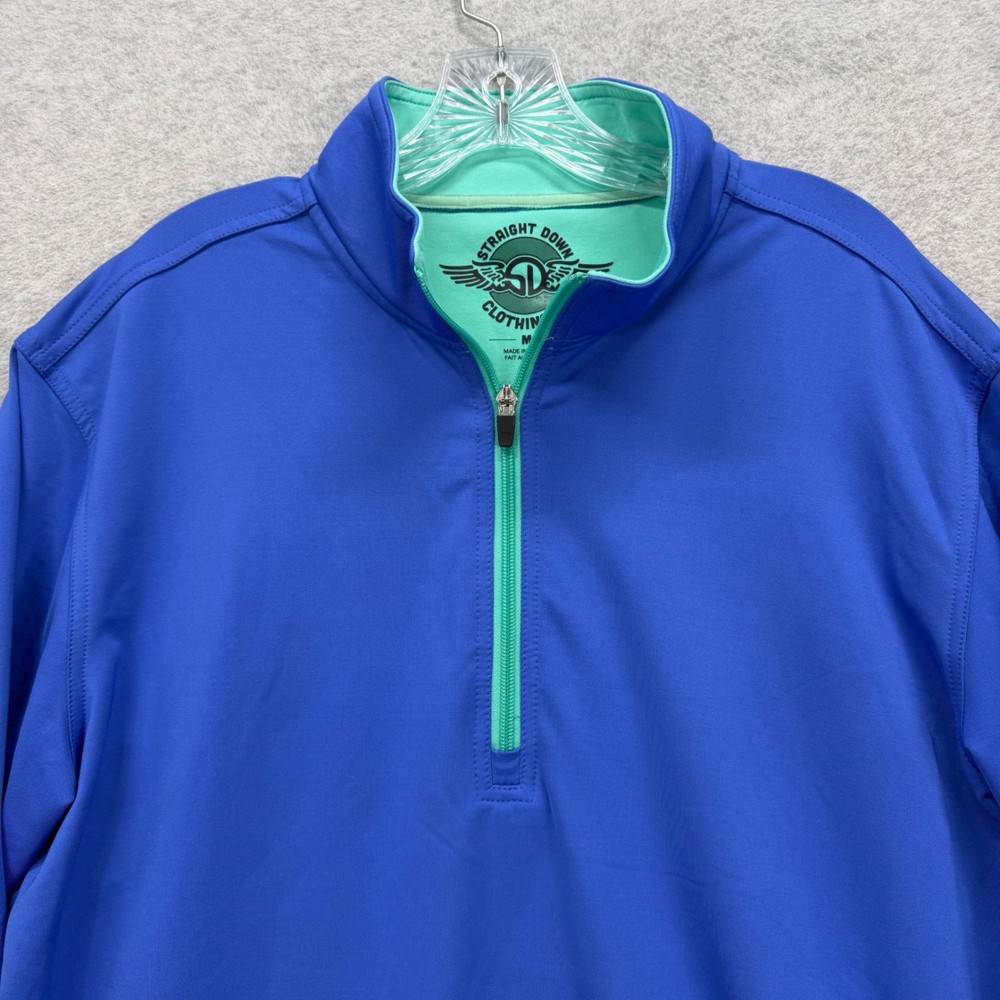 Straight Down Quarter Zip Pullover Mens Medium Blue Green Golf Performance Logo