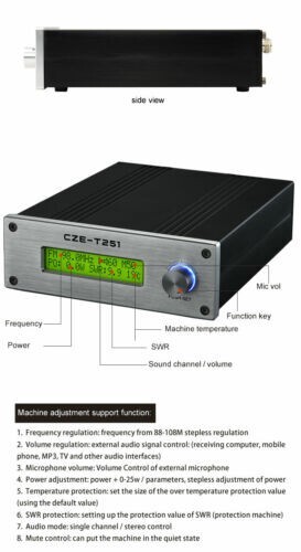 New Radio Modulator+Power New CZE-T251 25W FM Transmitter Stereo Broadcast