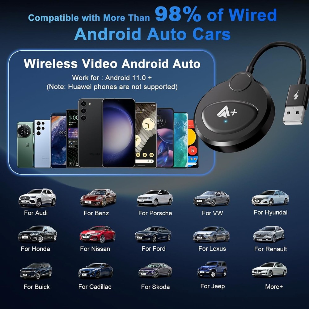 Wireless Android Auto Adapter Video Streaming YouTube TikTok Plug & Play
