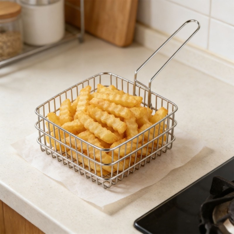 Multiple Functional Square Fry Basket Rustless Substance For Various Cooking