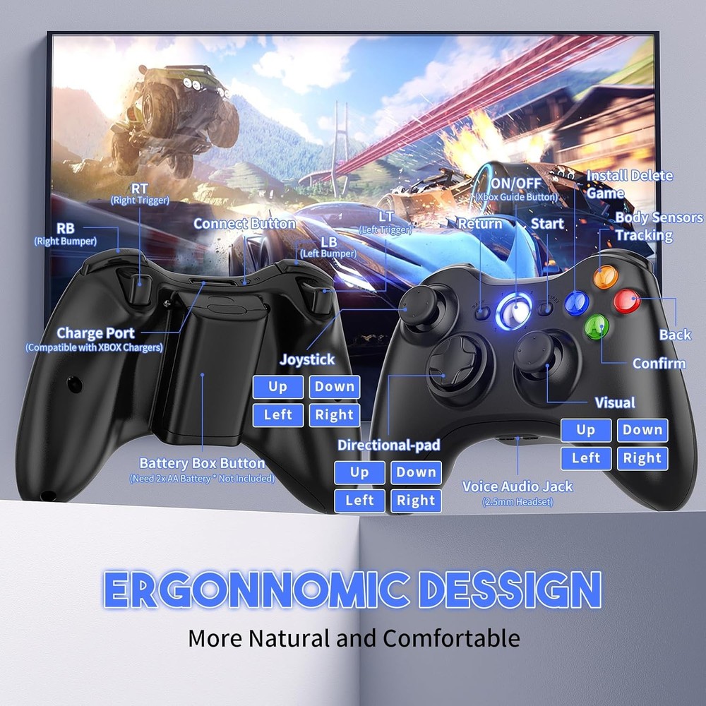 Gamrombo 2 Pack Replacement for Xbox 360 Controller, Wireless Controllers Gamepa