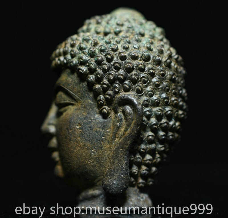 2.4" Old Chinese Bronze Ware Tang Dynasty Shakyamuni Buddha Head Statue