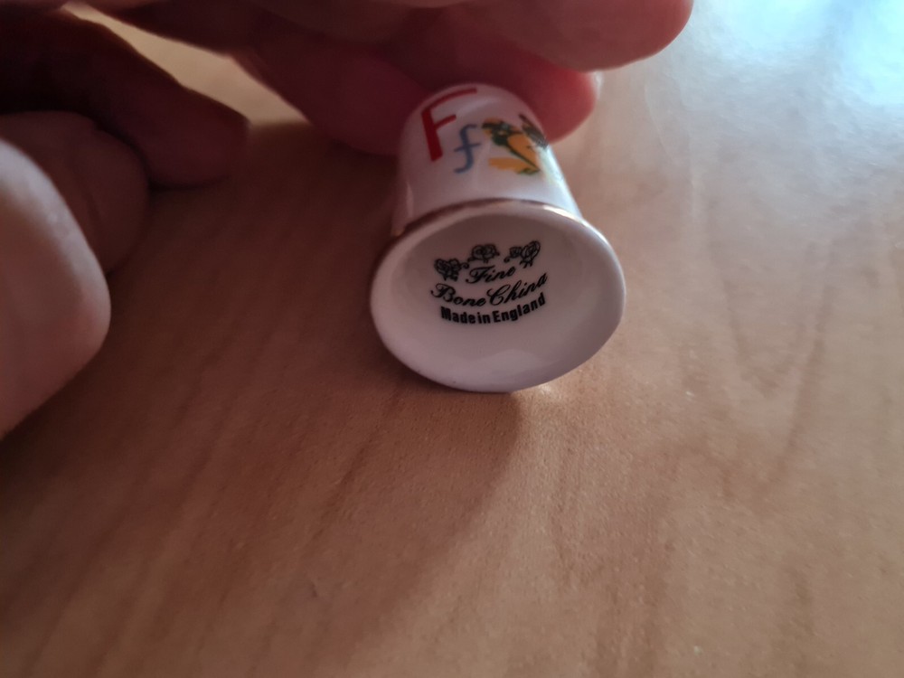 Fine Bone China Thimble featuring F for Frog.