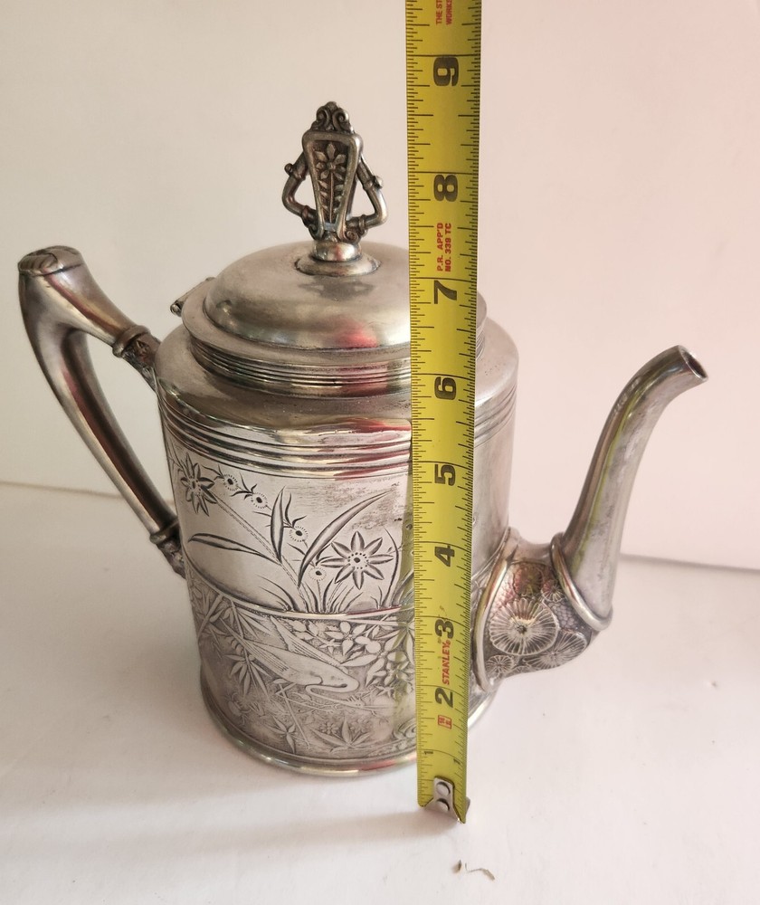 Antique Pairpoint Quadruple Silverplate Coffee Teapot Embossed Pattern 309