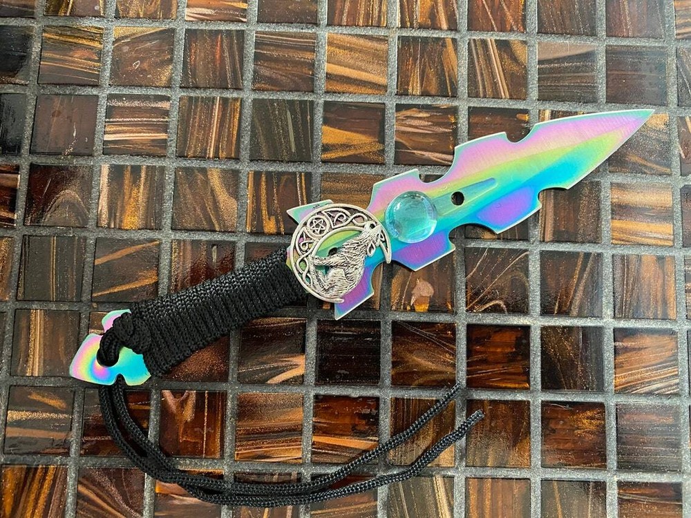 " Athame / Dagger - Small - Aurora Borealis Celtic Wolf Moon"