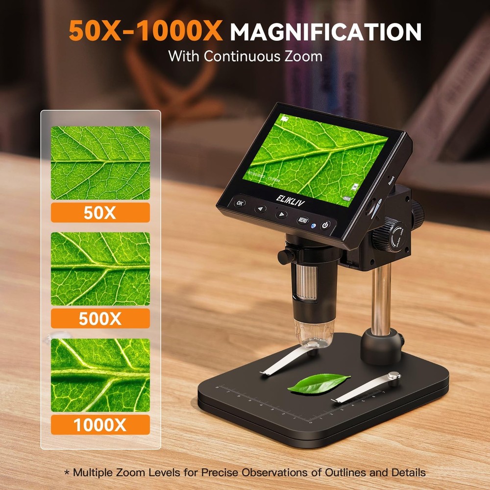 Coin Microscope 4.3'' LCD Digital 1000x Magnifier 8 LED Windows Mac EDM4B Black