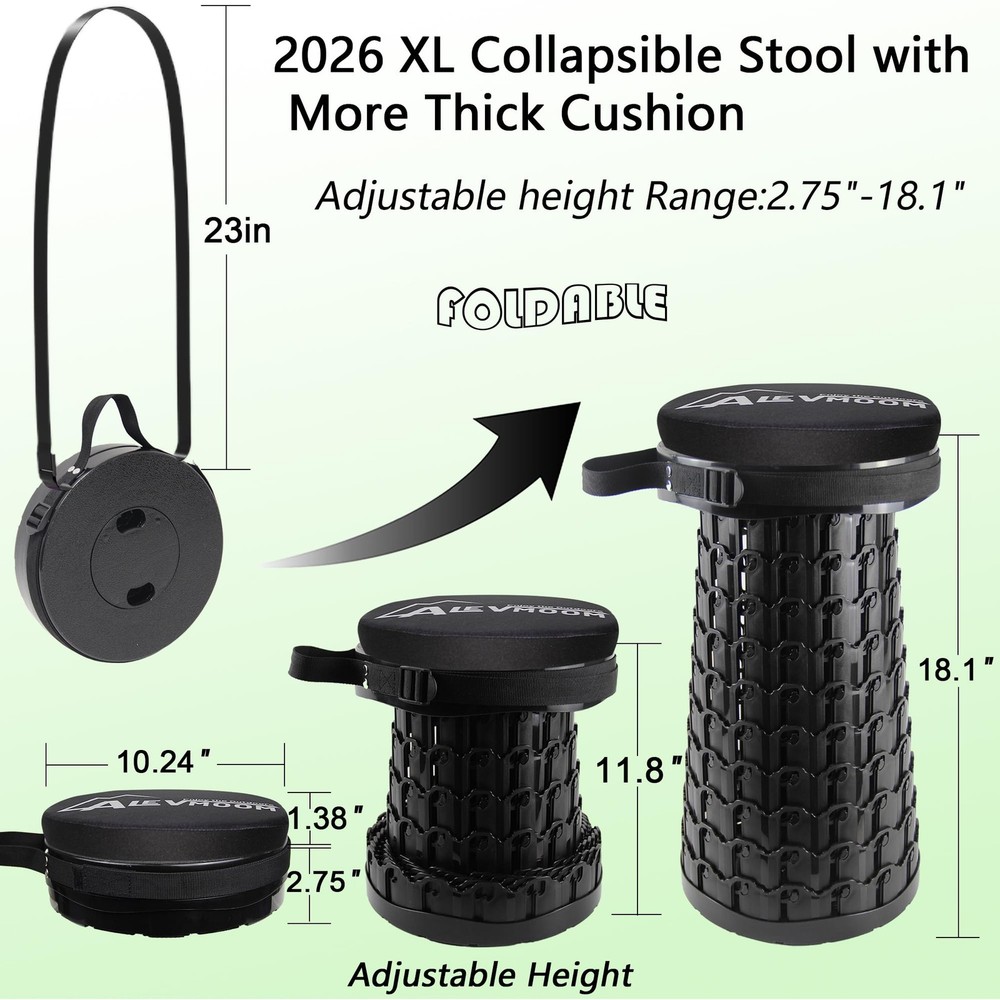 Telescoping Stool with Thick Cushion, H18.1“ D10.24” Collapsible Retractable ...