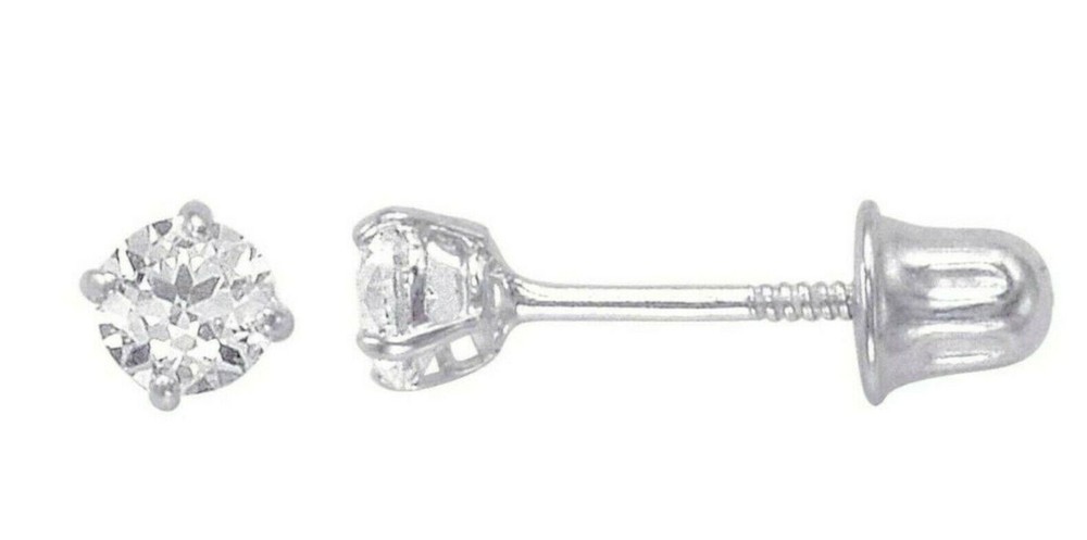 Genuine Diamond Tiny Stud Screw Back Earrings in Solid 14k Gold - AAA++