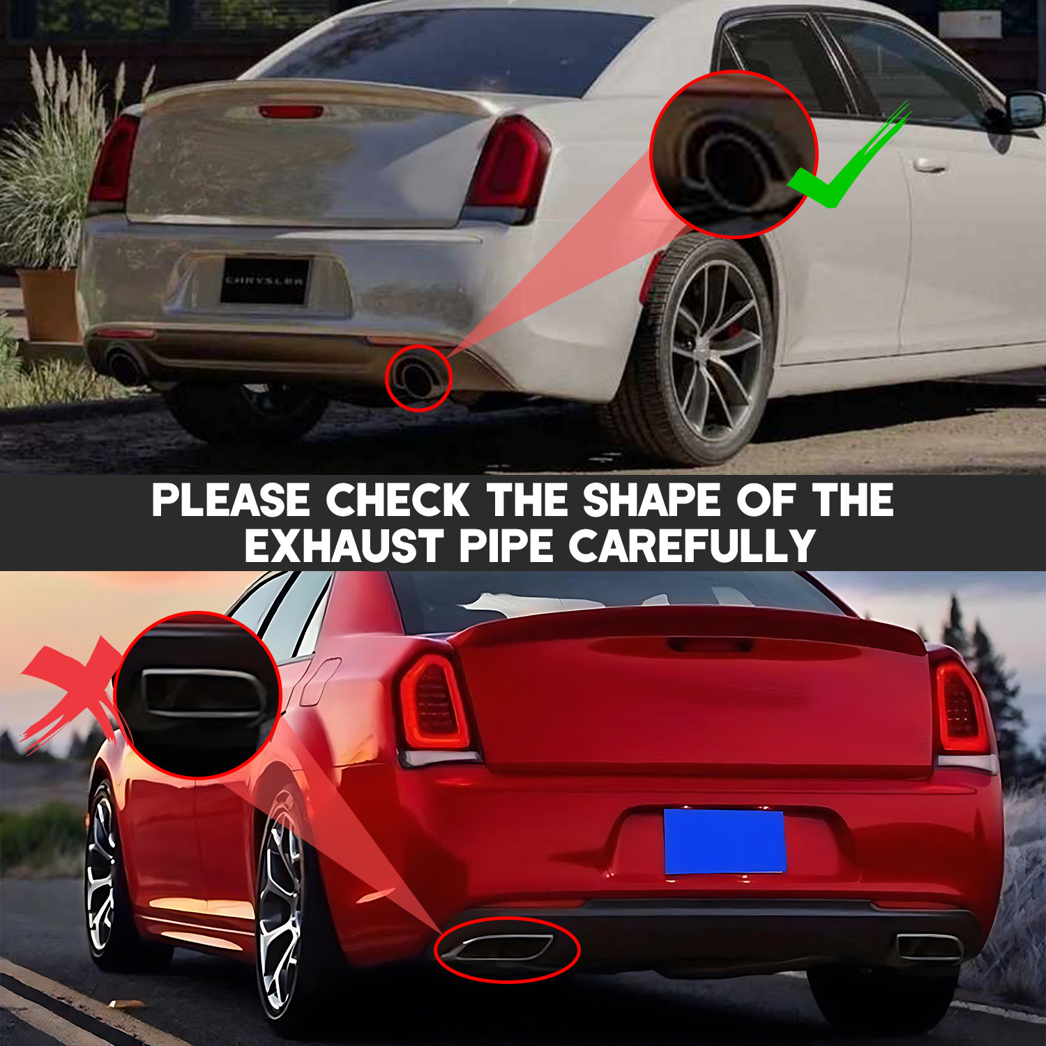 For 2015-2023 Chrysler 300 SRT Bumper Lip Gloss Black Dual Exhaust Rear Diffuser