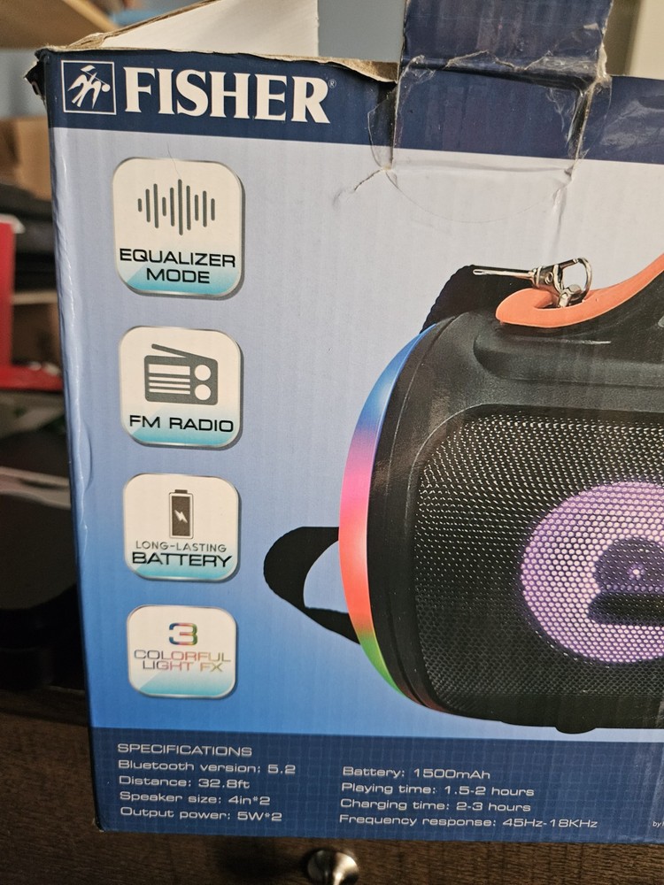Fisher LED Bluetooth Boombox, Tested, DISCRIPTION