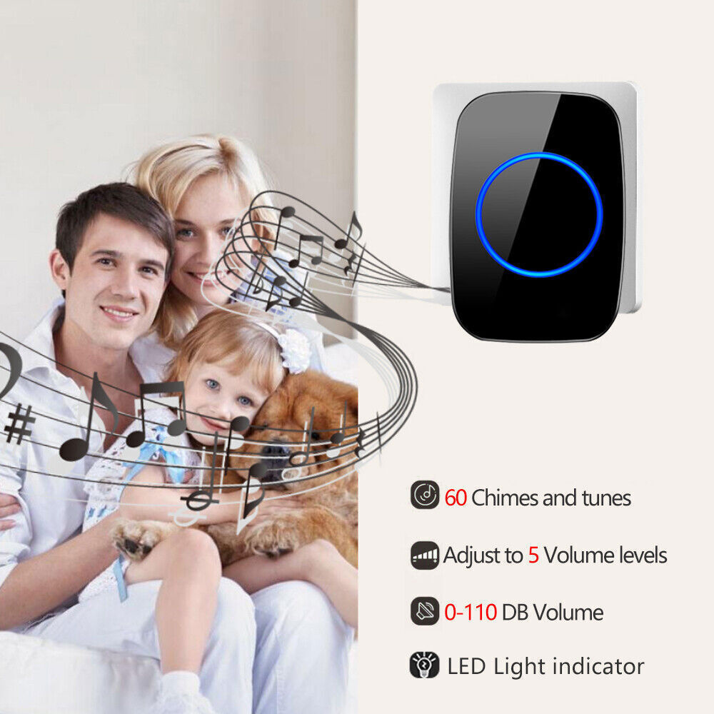 1000FT Wireless Doorbell Chime Kit Plugin Receiver Waterproof Adjustable Volume