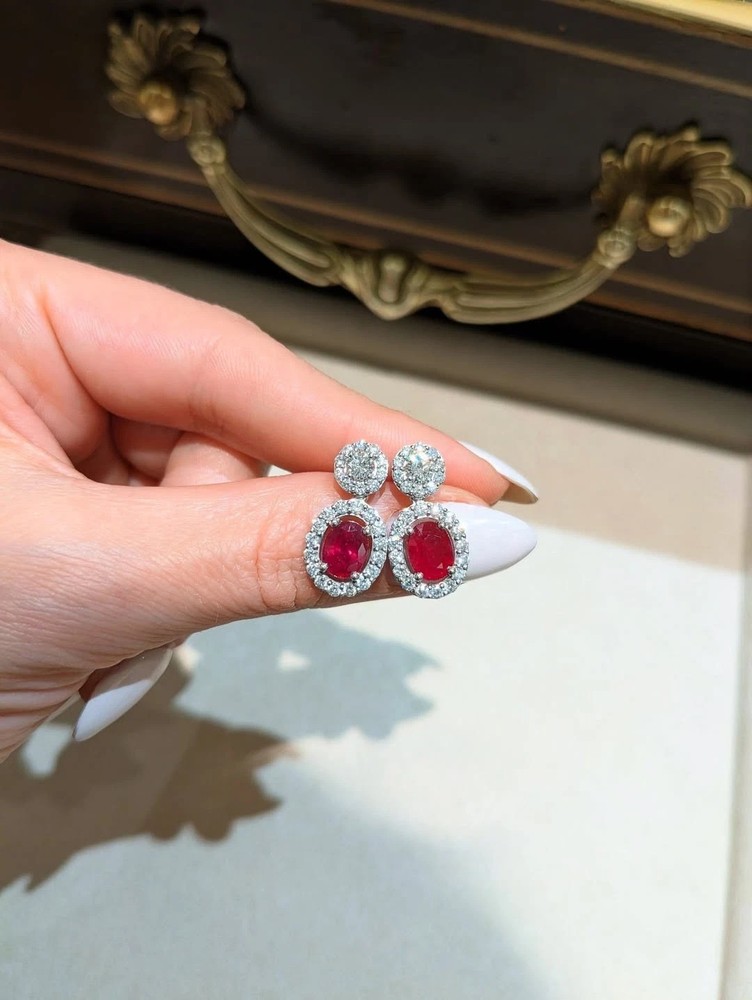 5.00 Ct Oval Cut Natural Ruby Earring 14k Solid White Gold Stud Earrings
