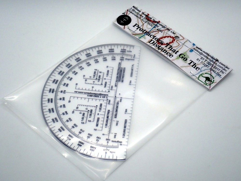 RA Degrees Mils Meters Yards Protractor