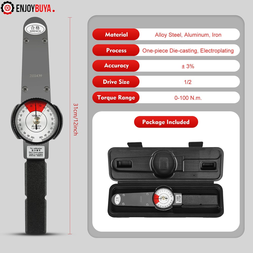 Dial Indicator Torque Wrench Indicating Torquemeter Torque Testing 0-100n.m USA