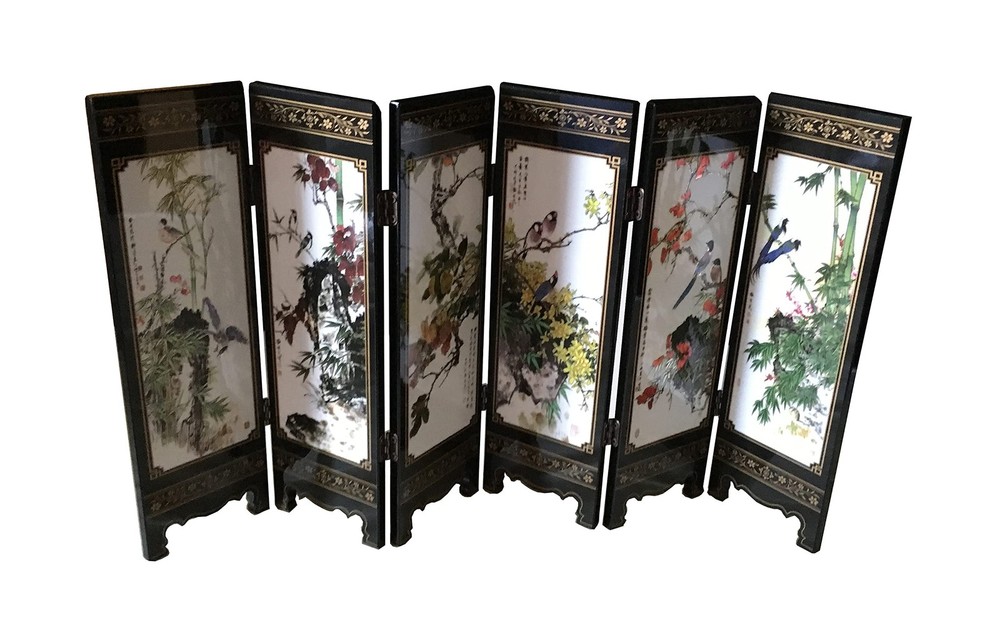 Decorations for The Home, 6 Panel Divider, Mini Folding Screen, Chinese Lacqu...