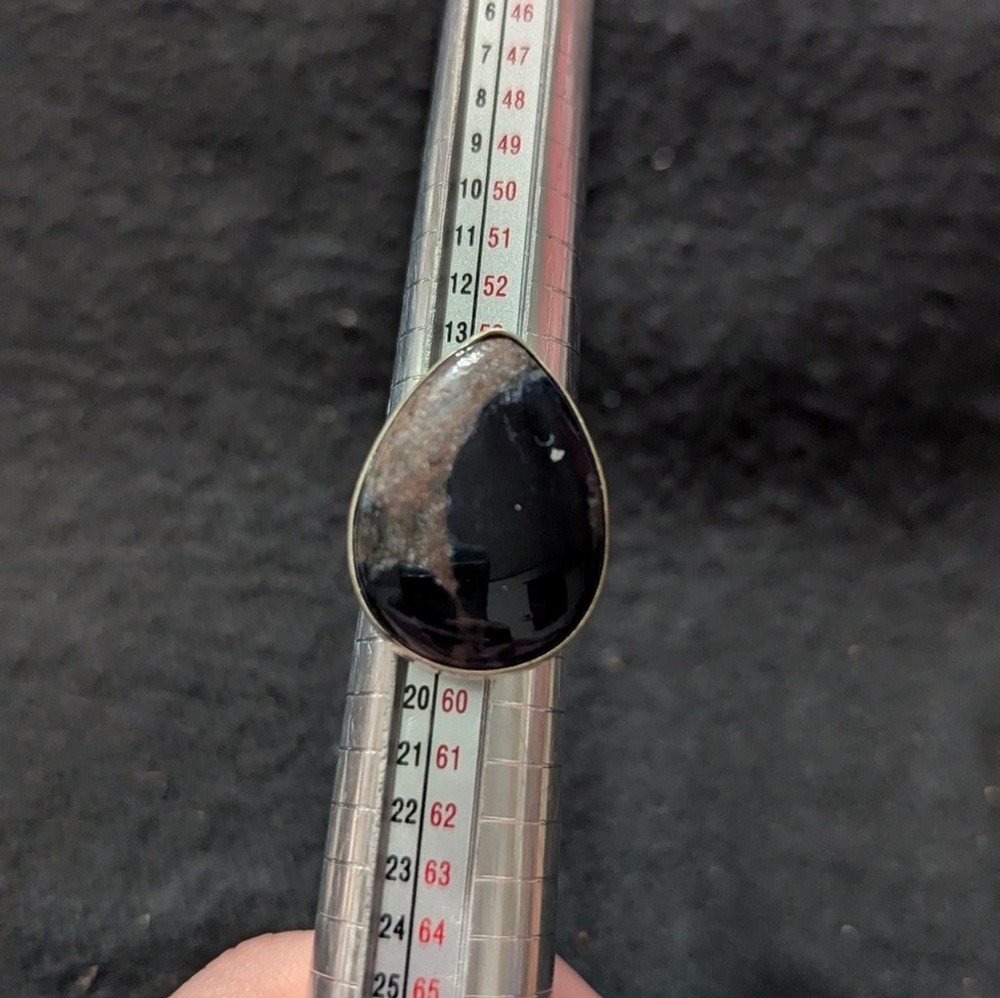 Silver Plated Blue Brown Sodalite Gemstone Teardrop Statement Ring - 8