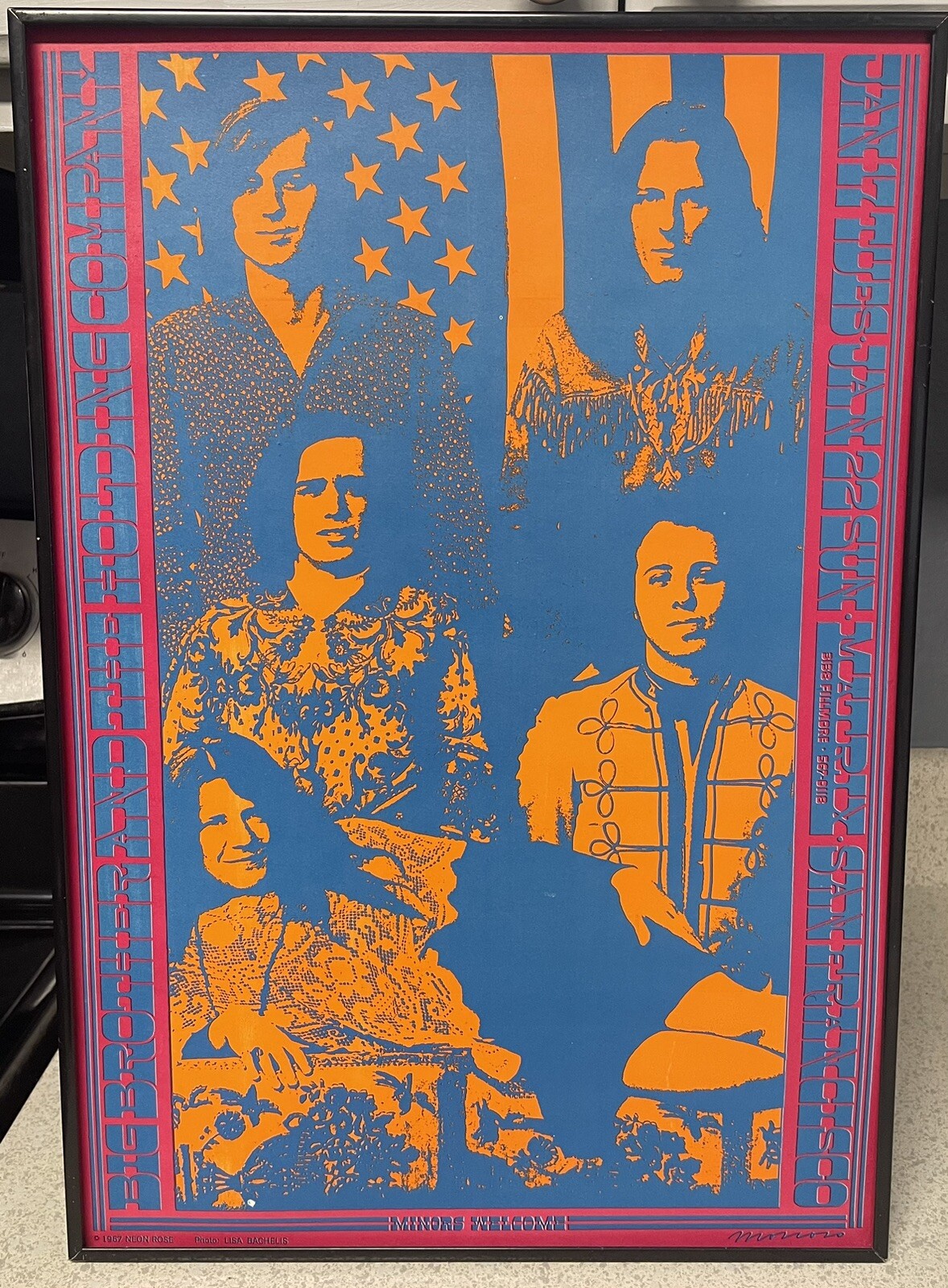 Janis Joplin Rare 1967 San Francisco Concert Poster 2nd print Mint & Framed