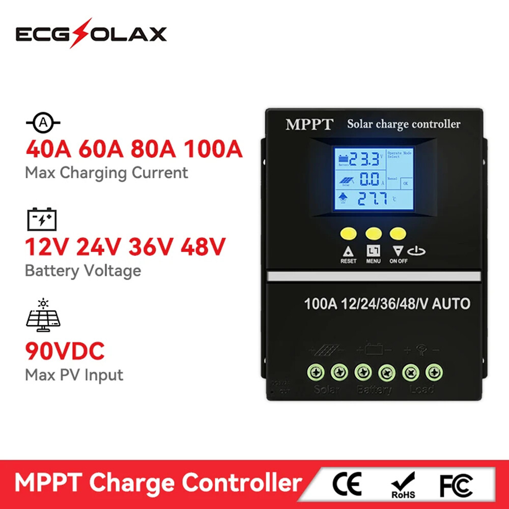 100A MPPT 12V/24V/36V/48V Solar Panel Charge Controller Regulator DC Dual-USB