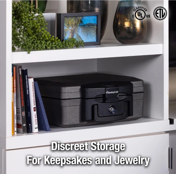 SentrySafe Fireproof and Waterproof Safe, Black Portable Lock Box with Key Lock