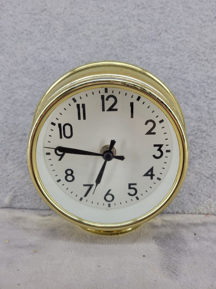 Round Table Clock Gold Trim ABS Plastic Quartz Movement China Made - Working