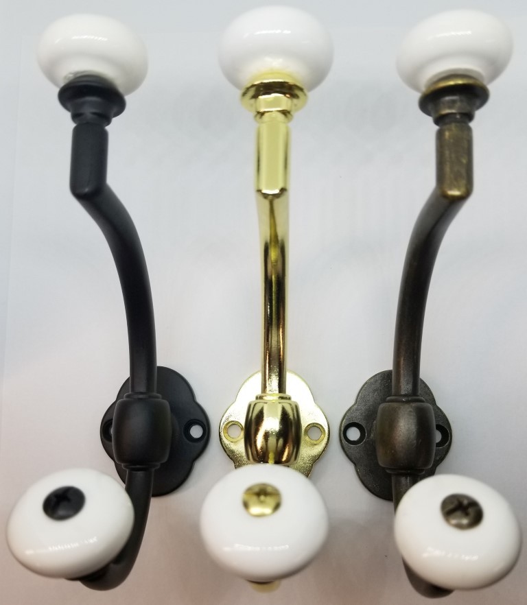 Bright Brass Double Front Mount Coat Hook Porcelain Knobs old classic rack hat