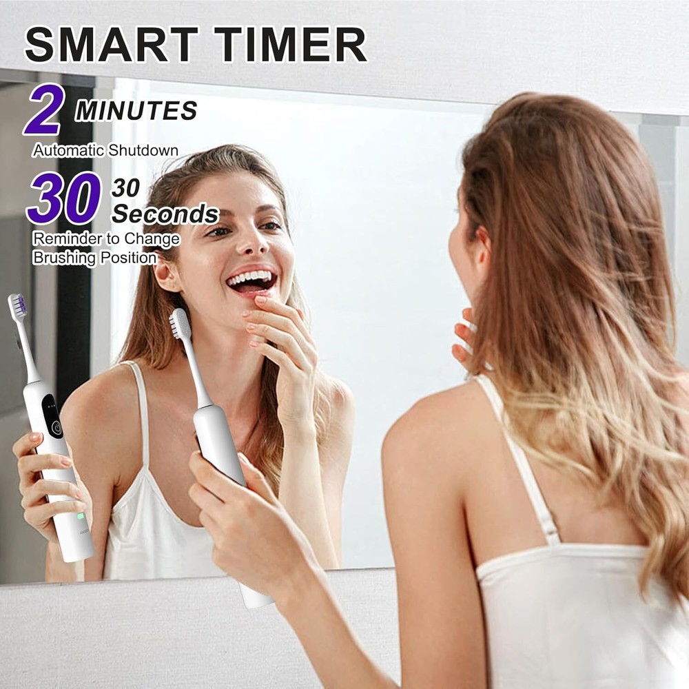 Smart Oscillating Electric Toothbrush Set Rechargeable App Control +3 Brush Head